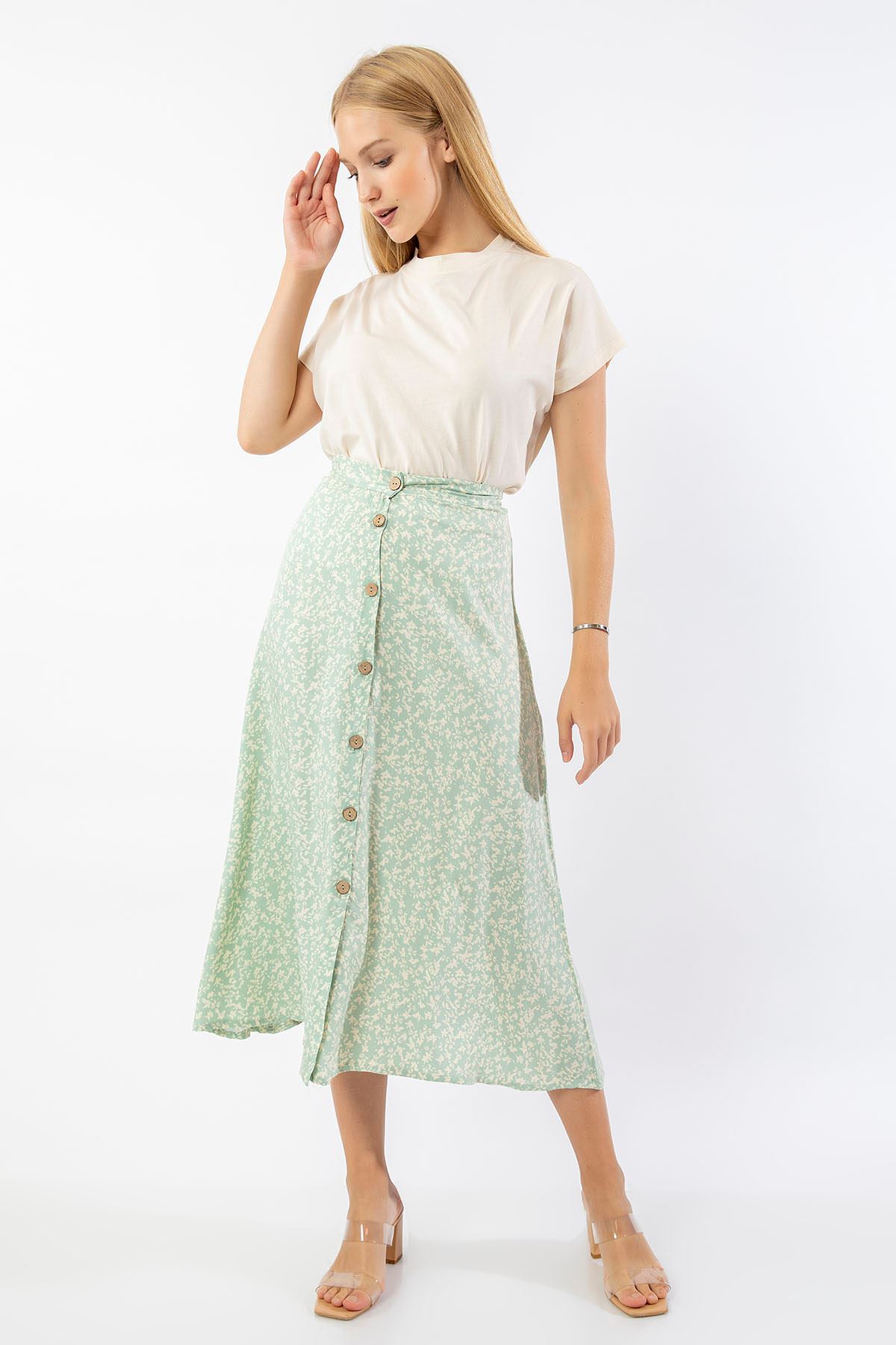 Çıtır Çiçek Desen Etek-Mint