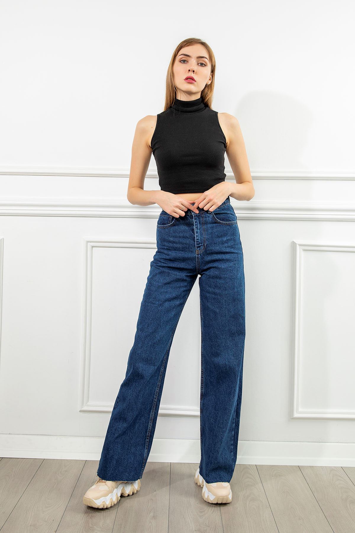 Bol Paça Kot Pantolon-Koyu Mavi