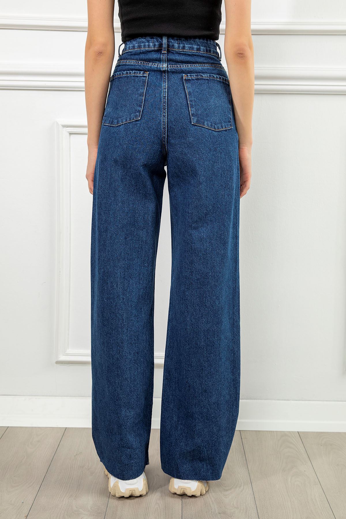 Bol Paça Kot Pantolon-Koyu Mavi