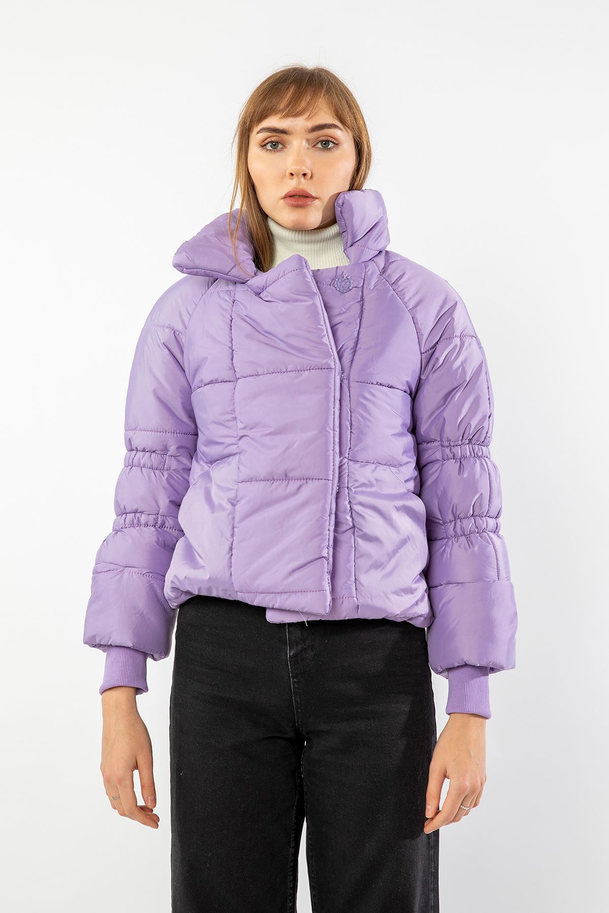 Kısa Şişme Mont-Lila