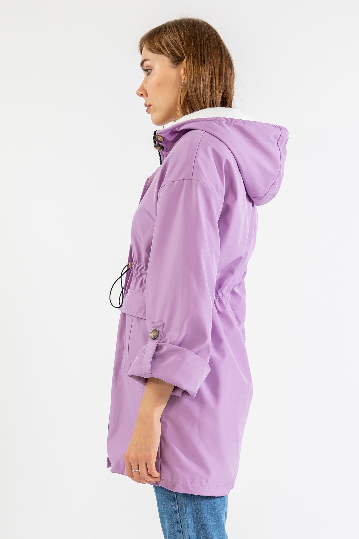 İçi Peluşlu Yağmurluk-Lila