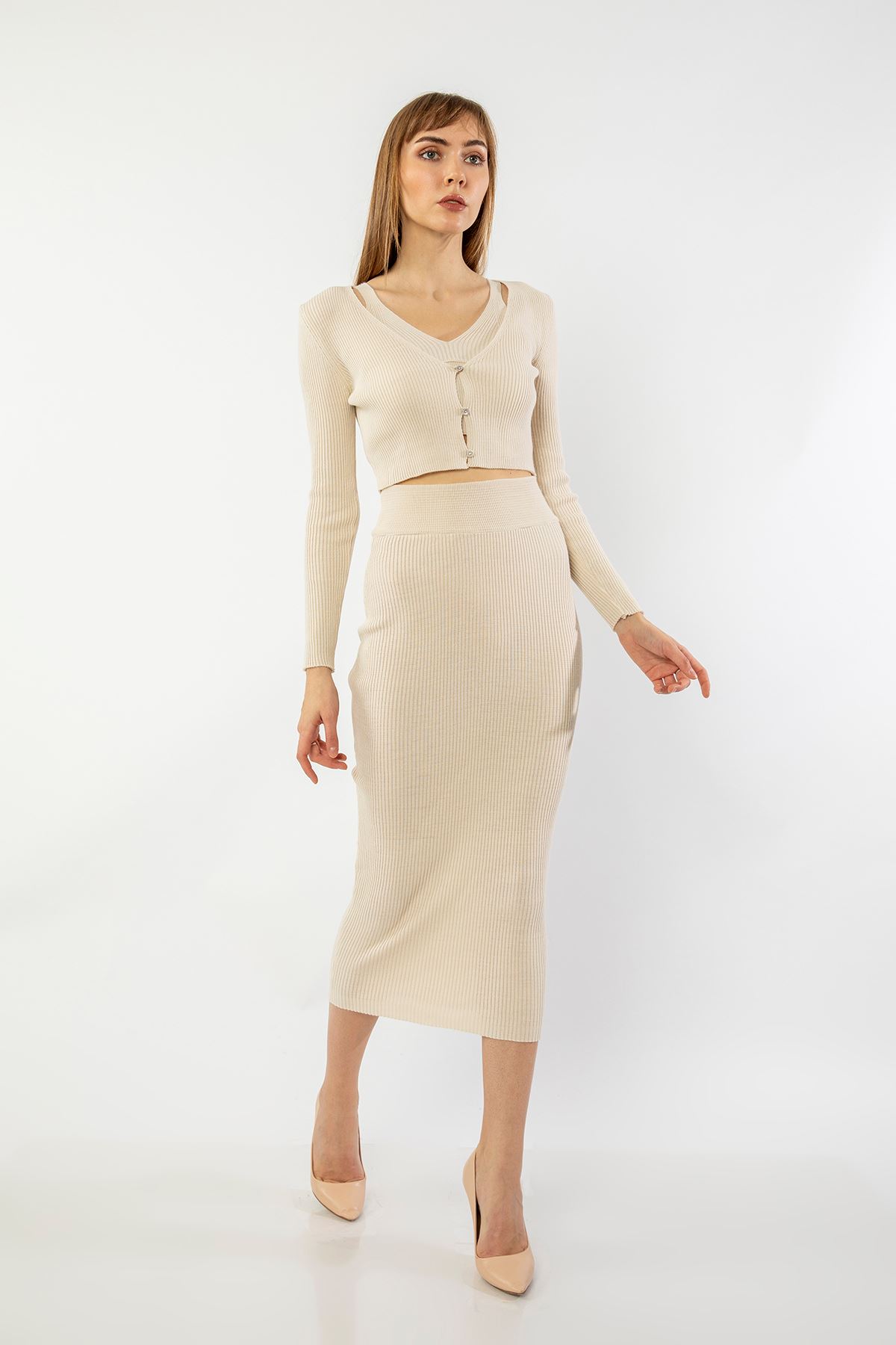 Triko Etek Takım-Ekru