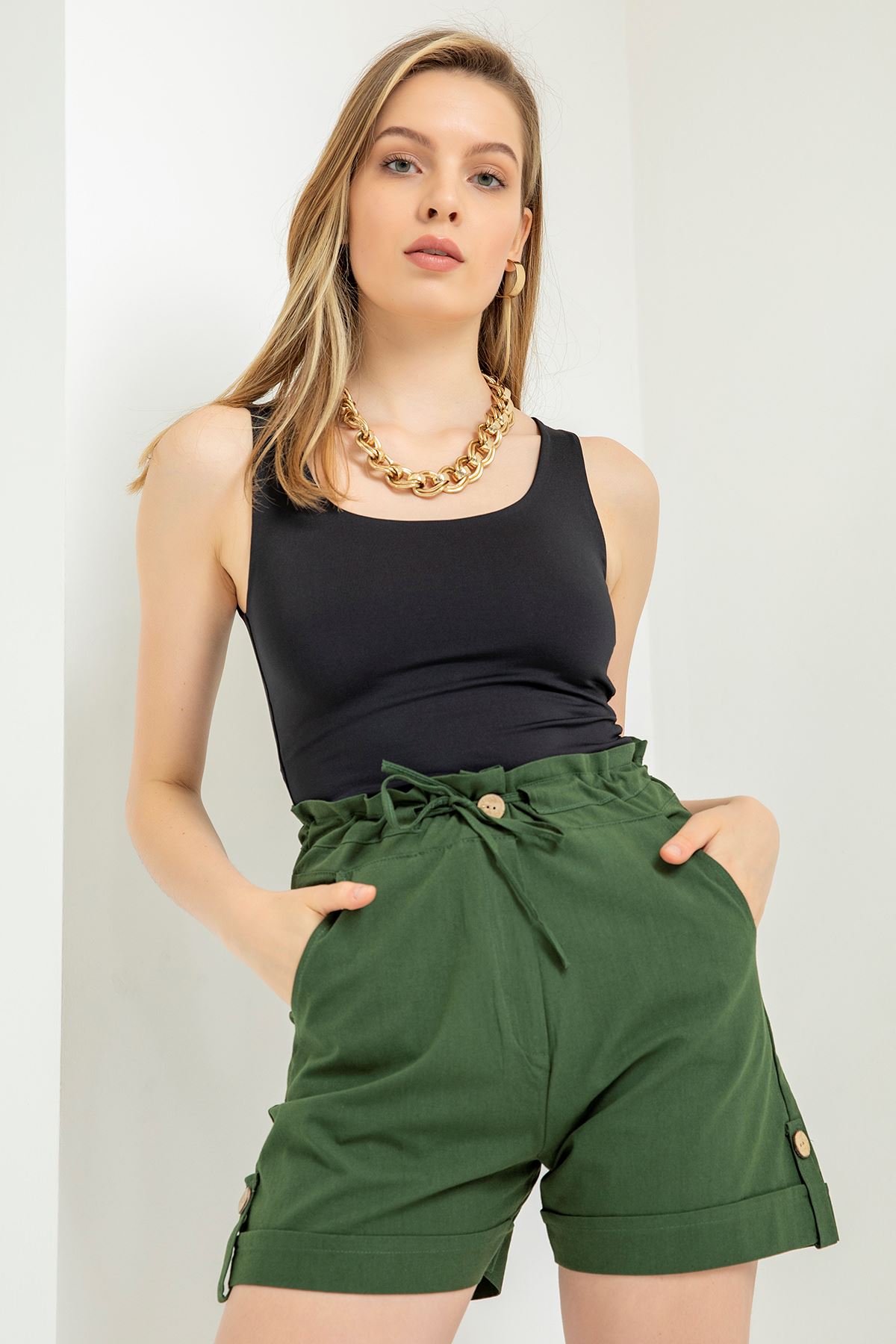 Safari Bağlamalı Şort-Haki