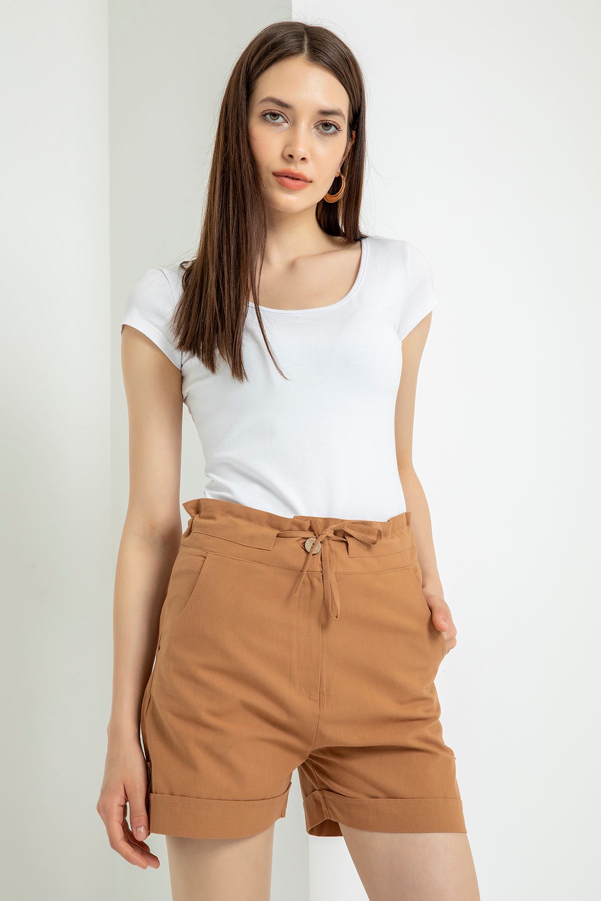 Safari Bağlamalı Şort-Kahve