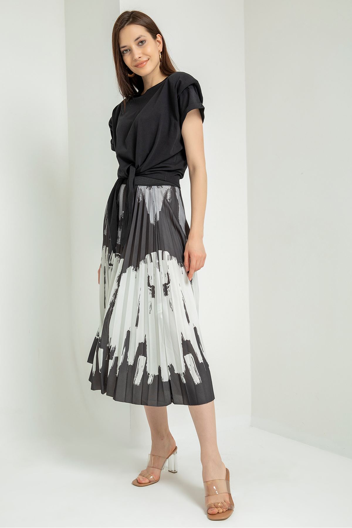 Baskılı Etek-Siyah