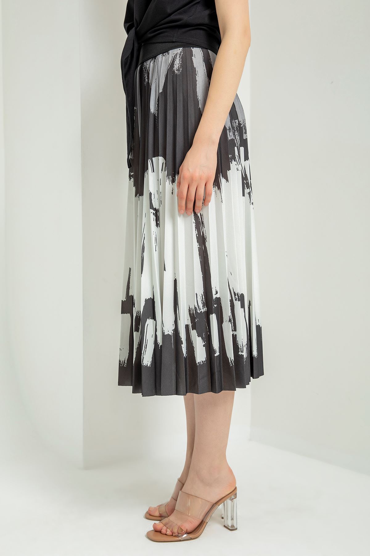 Baskılı Etek-Siyah