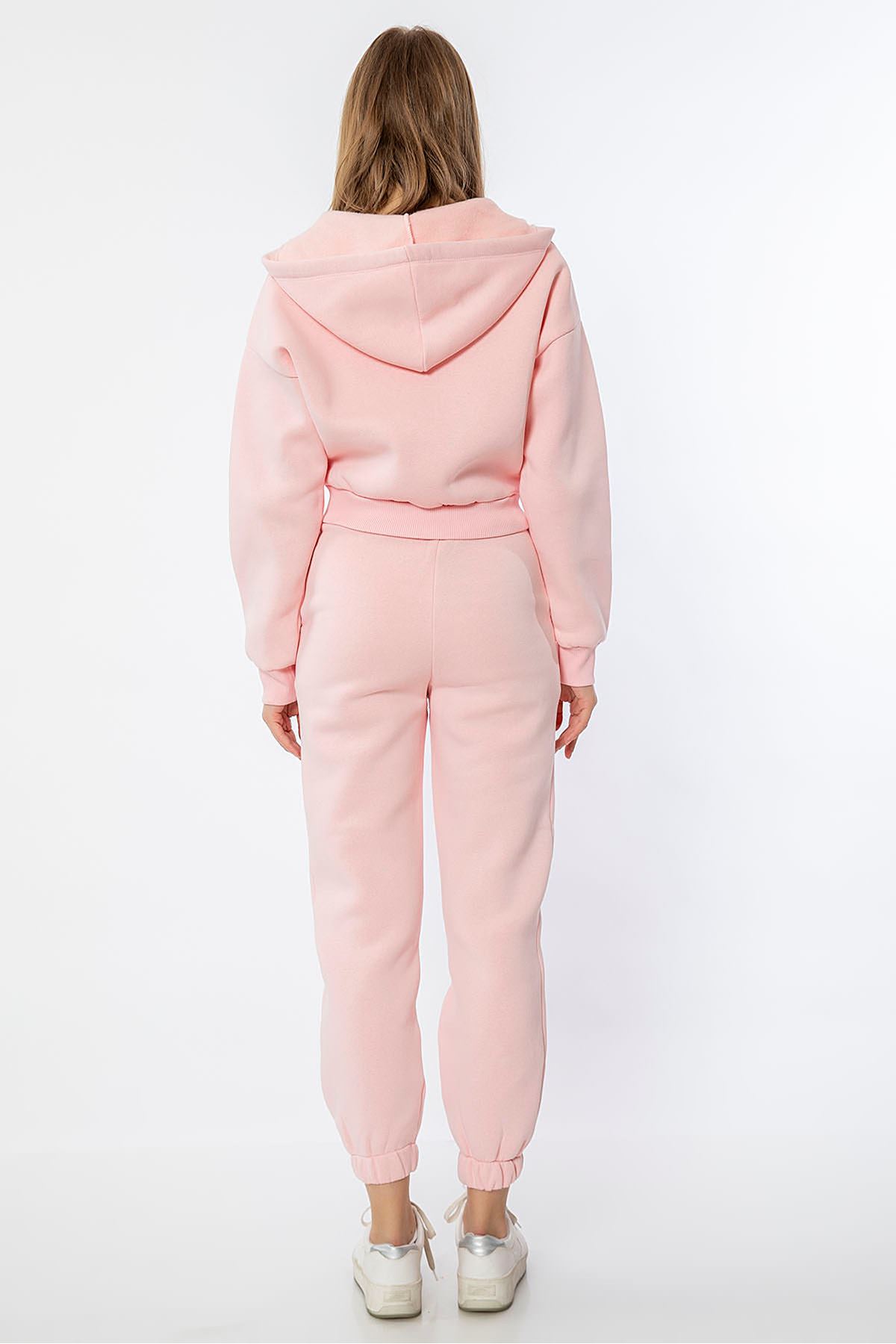 Fermuarlı Sweatshirt Takım-Pudra