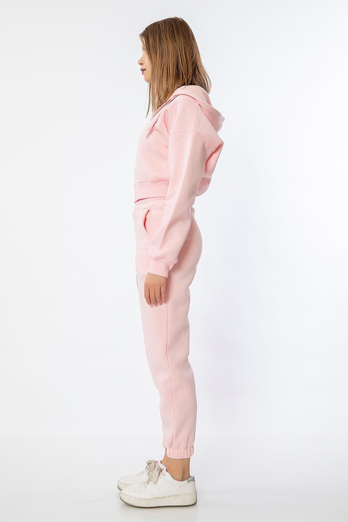 Fermuarlı Sweatshirt Takım-Pudra