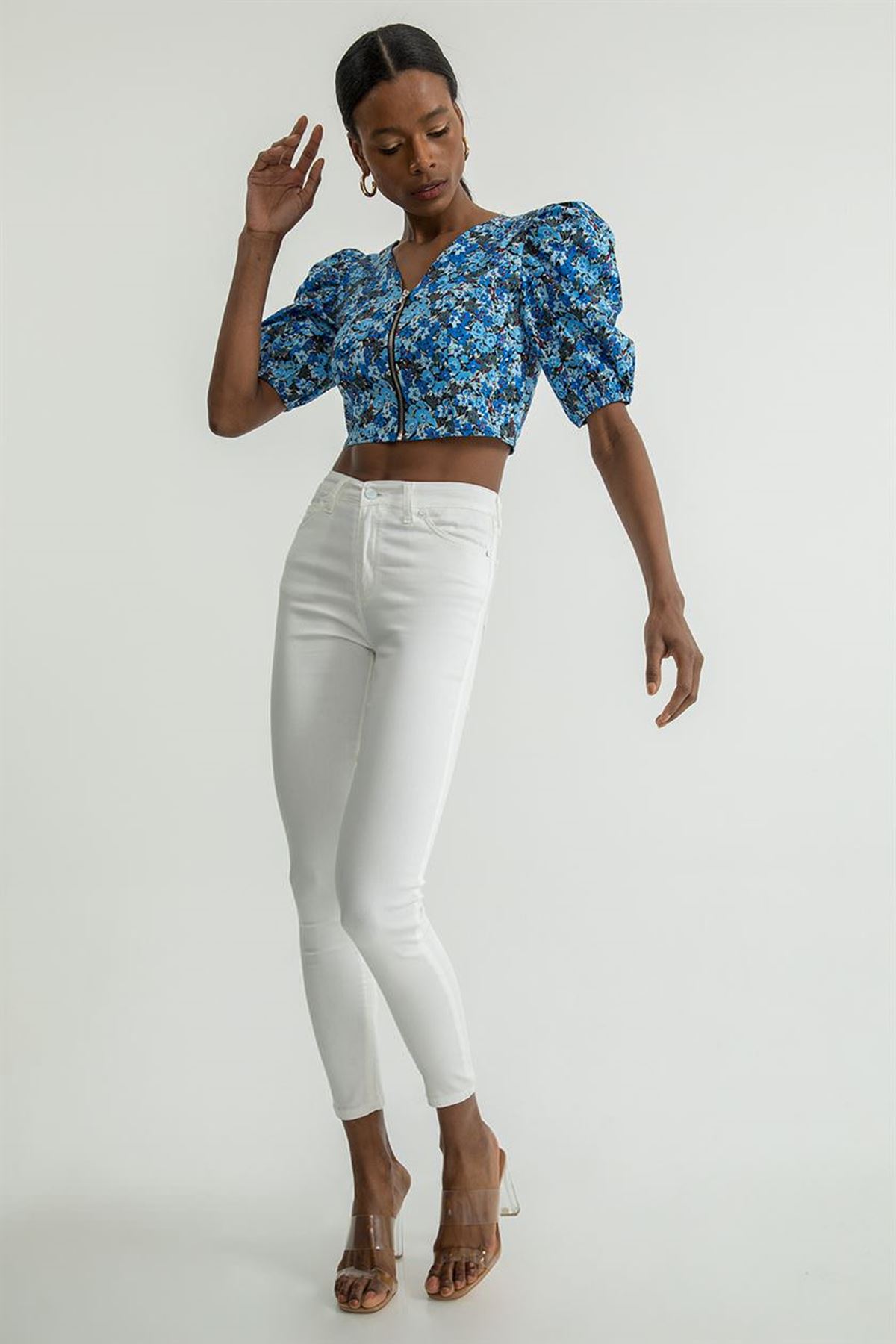 Beyaz Skinny Jean Pantolon-Beyaz