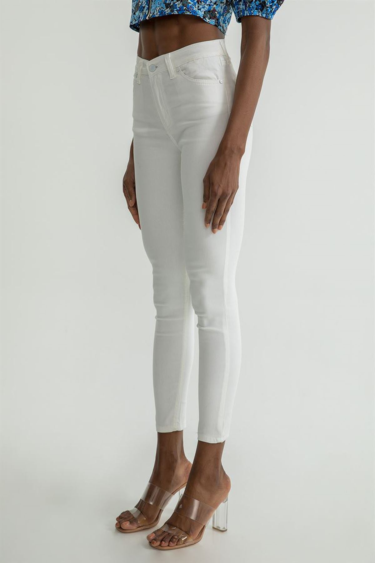 Beyaz Skinny Jean Pantolon-Beyaz