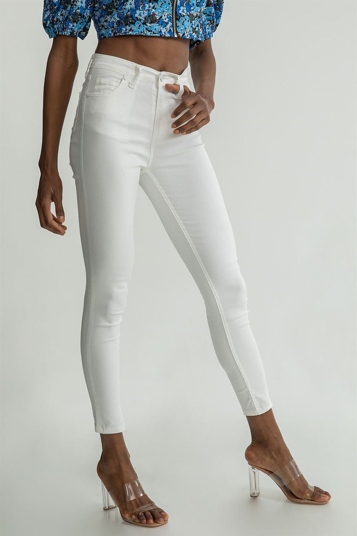 Beyaz Skinny Jean Pantolon-Beyaz
