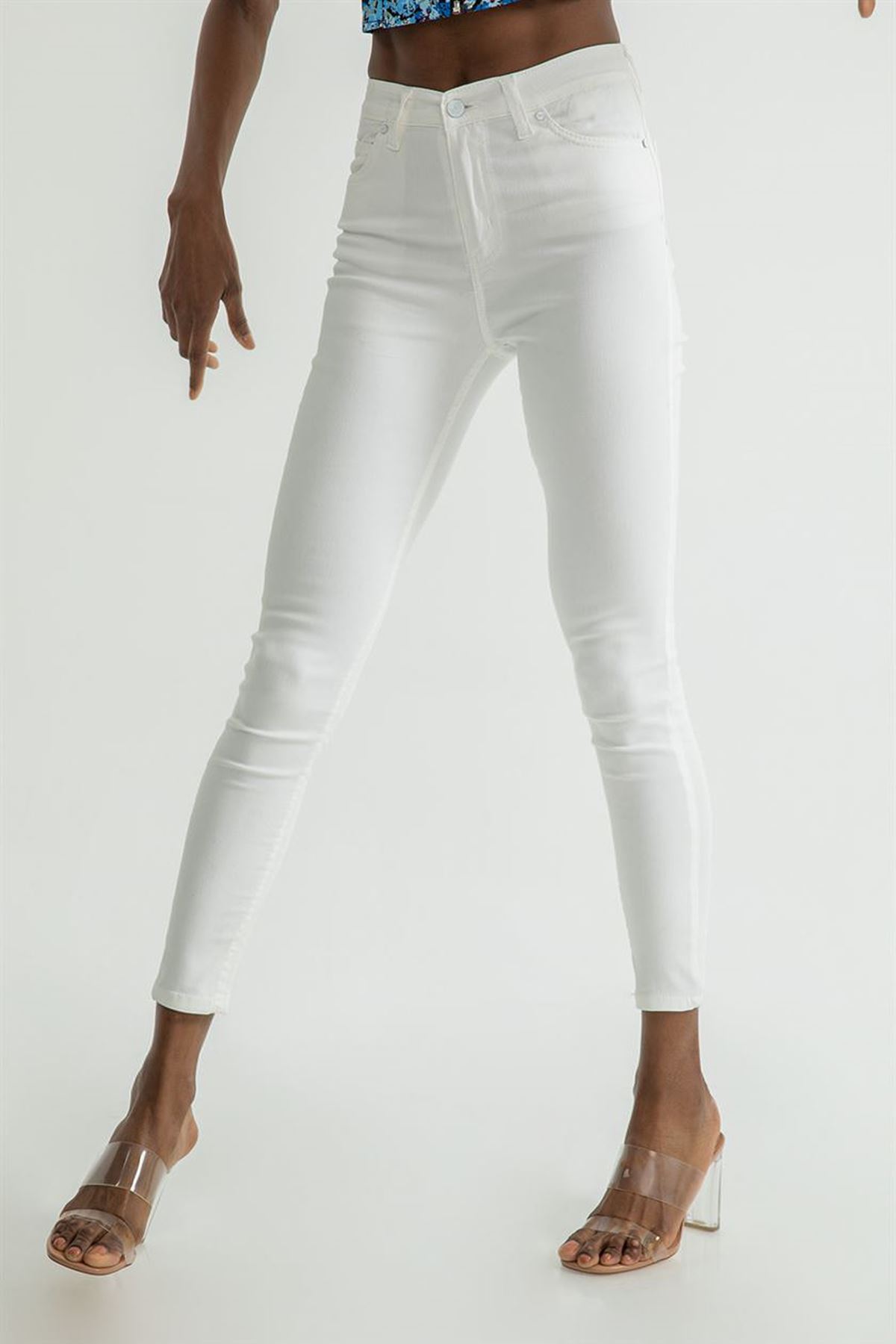 Beyaz Skinny Jean Pantolon-Beyaz