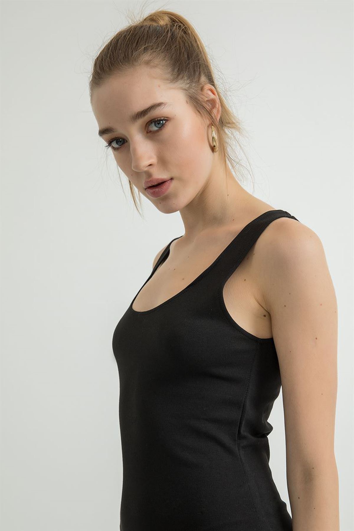 Kalın Askılı Kalem Elbise-Siyah