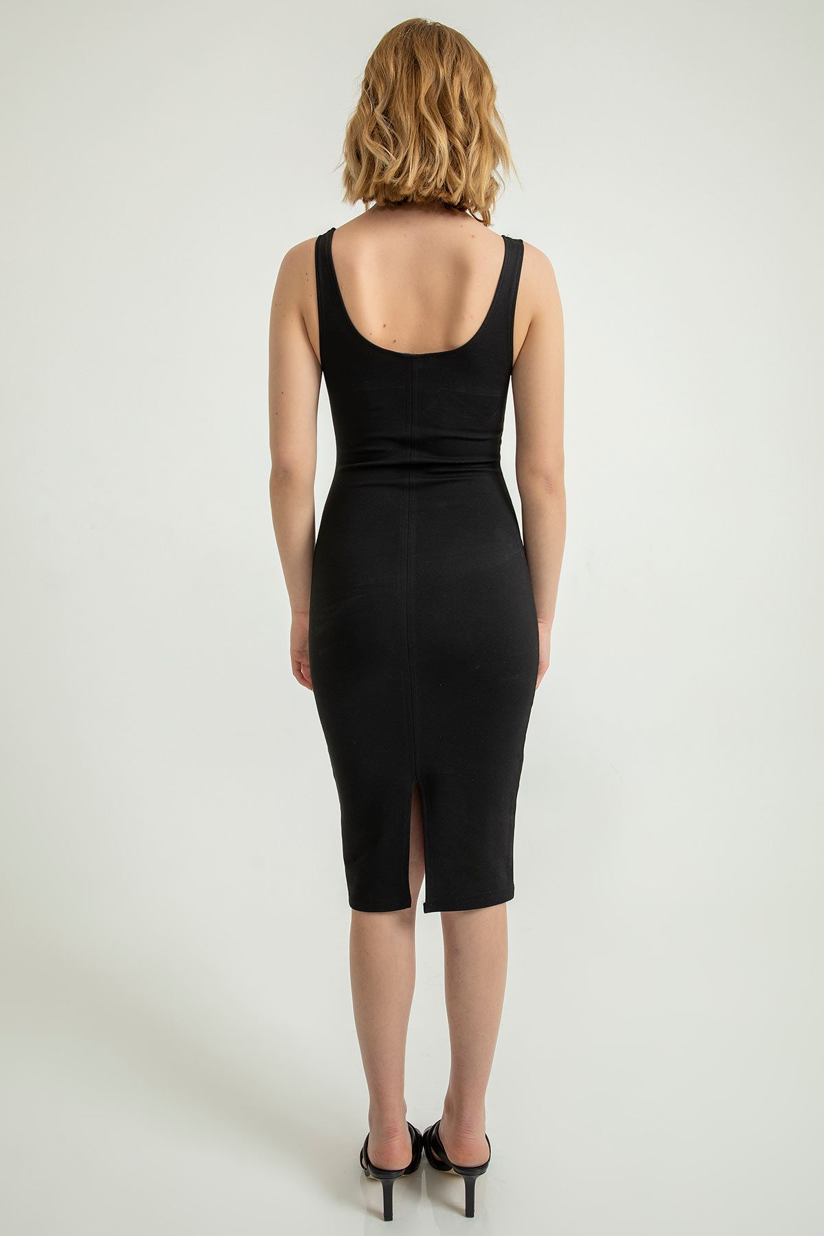 Kalın Askılı Kalem Elbise-Siyah