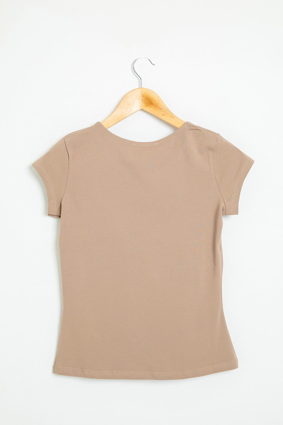 Önü Düğmeli Basic T-Shirt-Vizon