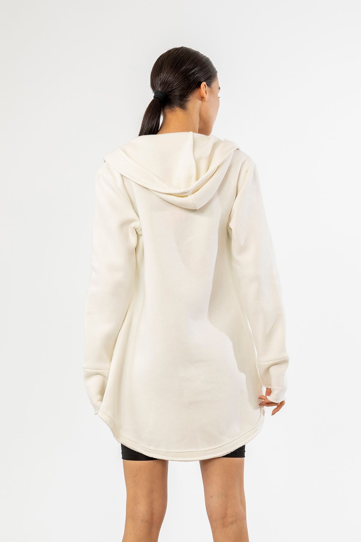 Fermuarlı Sweatshirt-Ekru