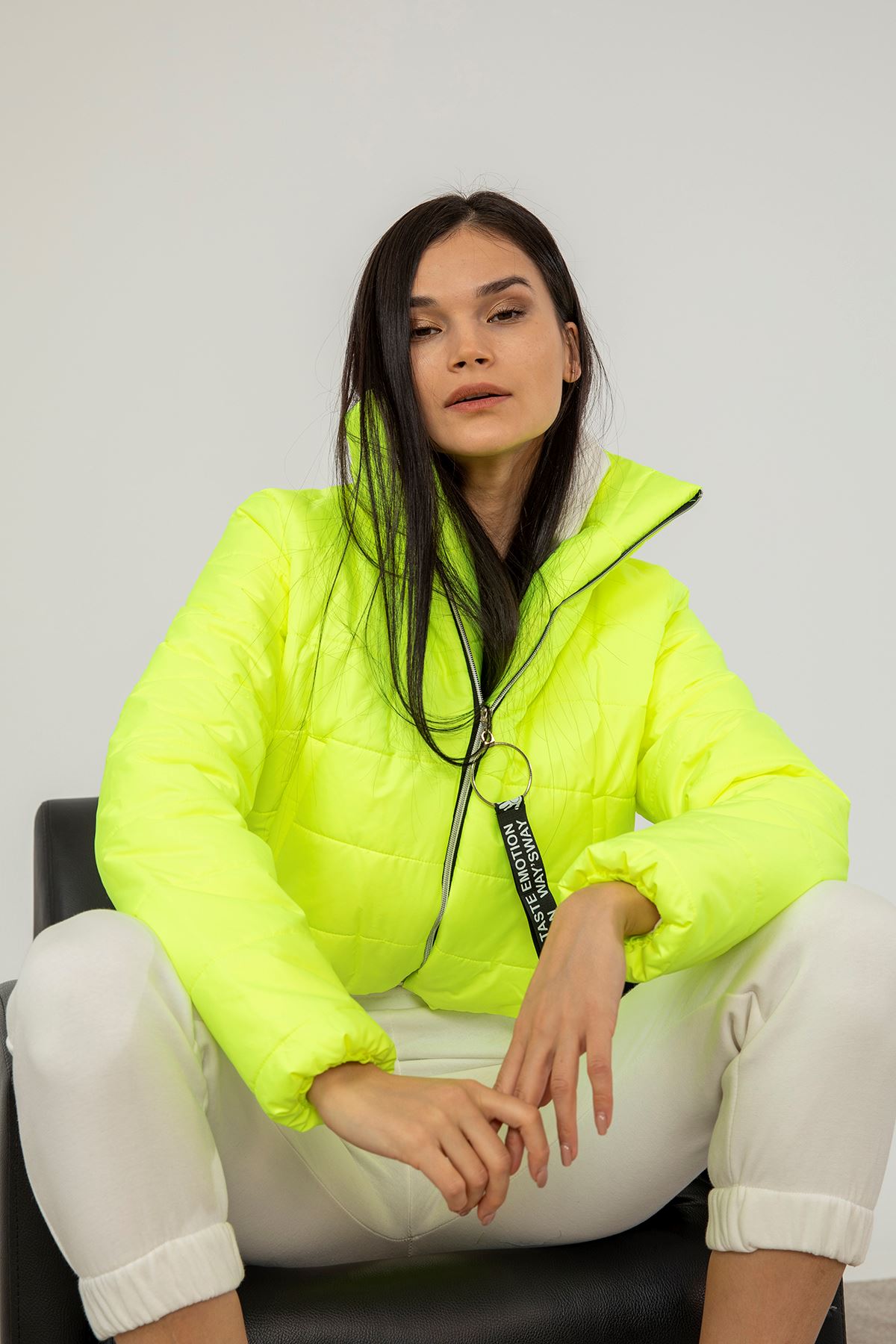 Fermuarlı Şişme Mont-Neon Sarı