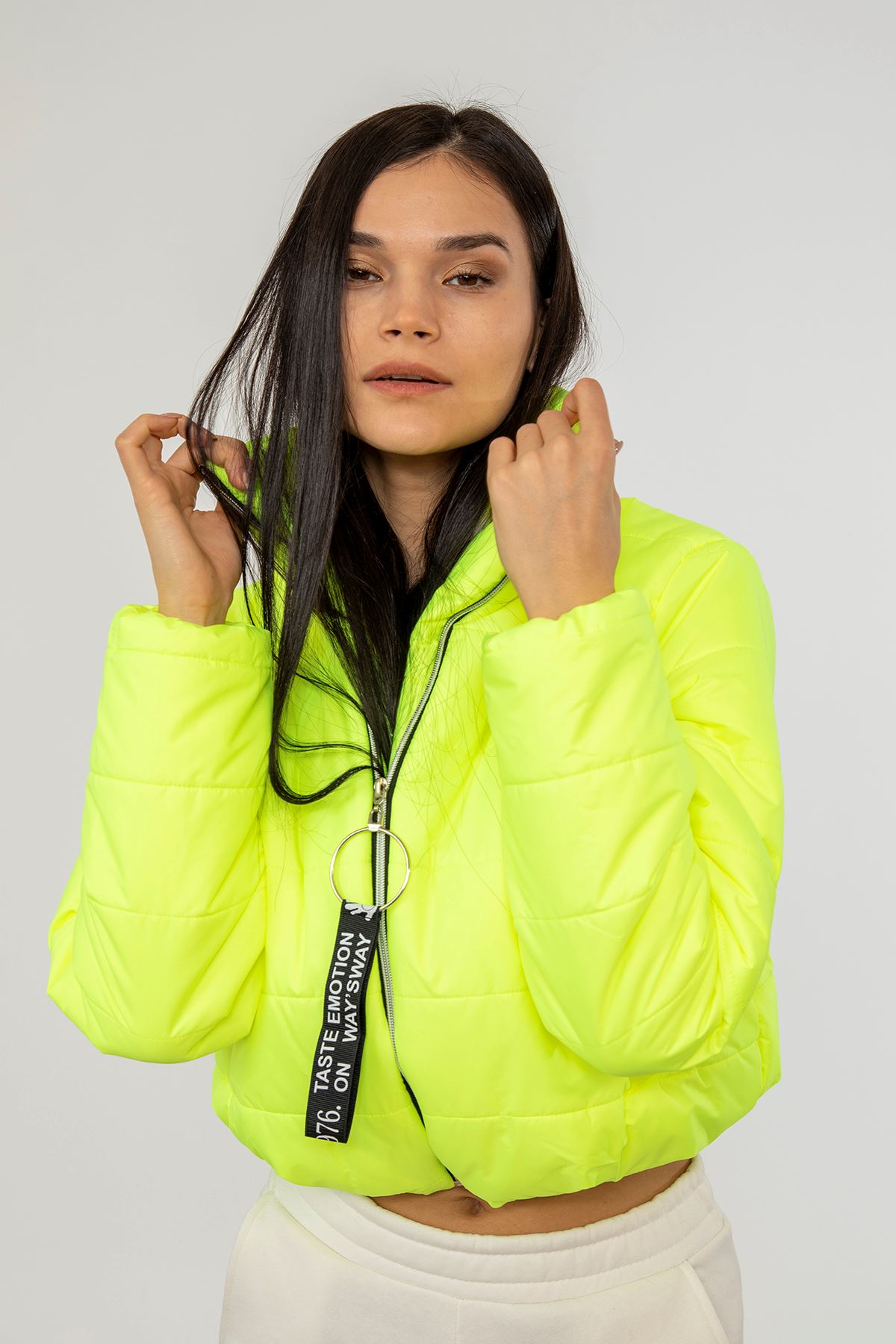 Fermuarlı Şişme Mont-Neon Sarı