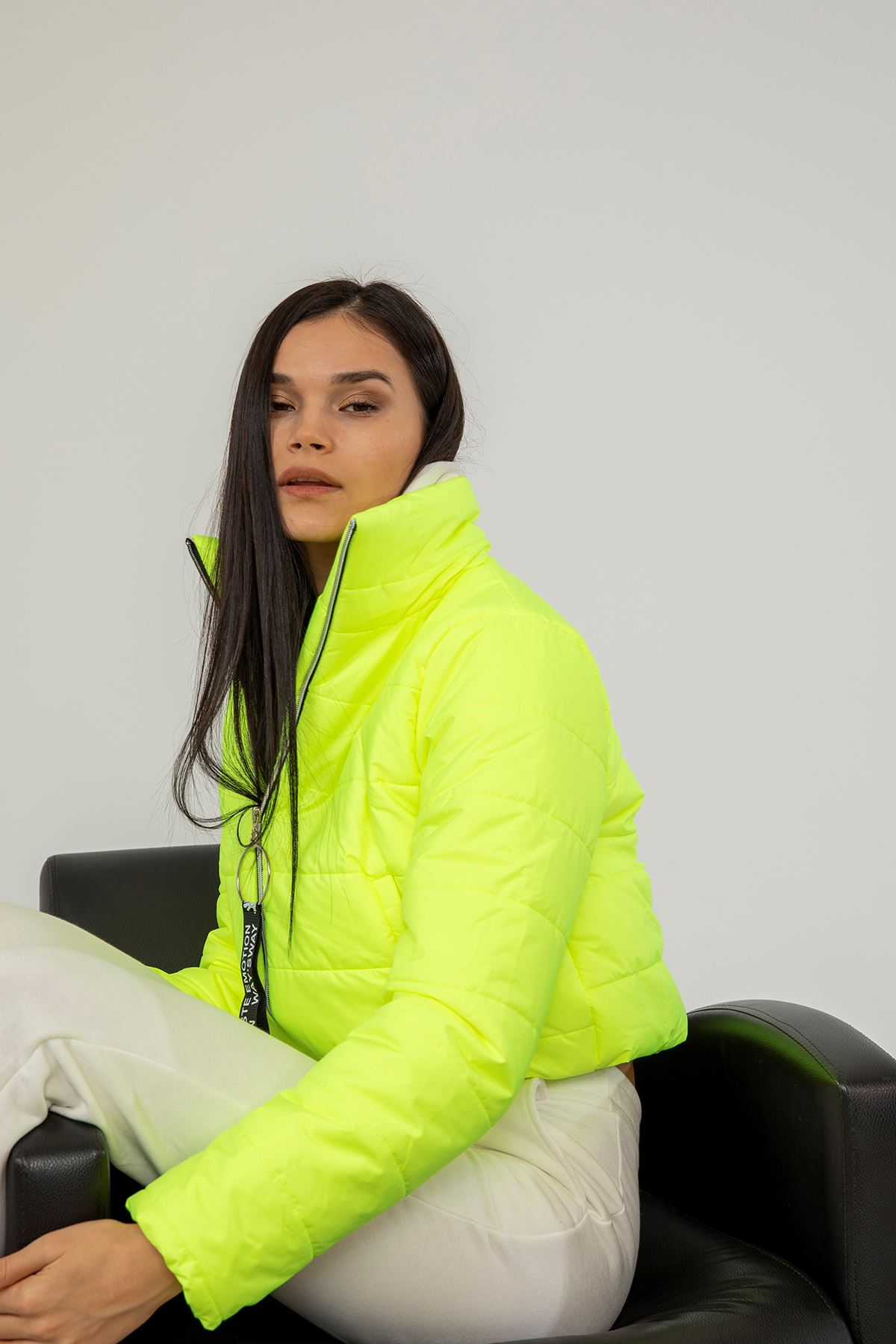 Fermuarlı Şişme Mont-Neon Sarı