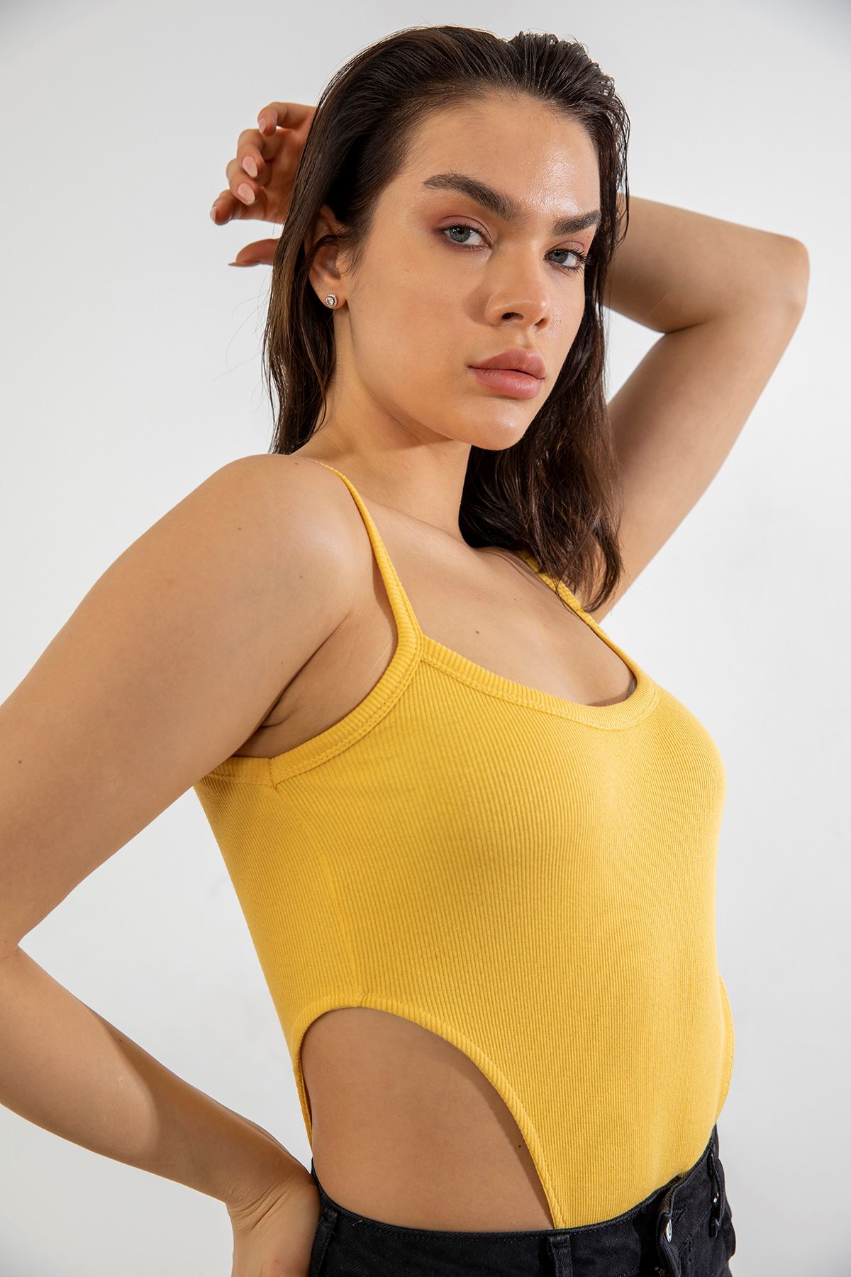 İp Askılı Body Bluz-Sarı