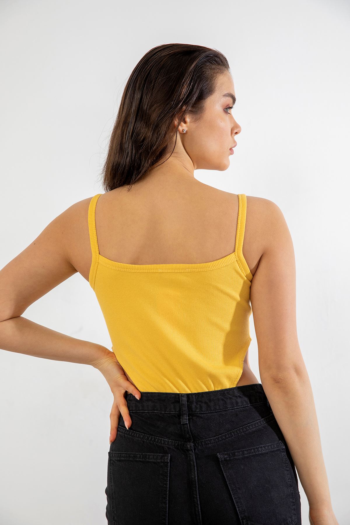 İp Askılı Body Bluz-Sarı