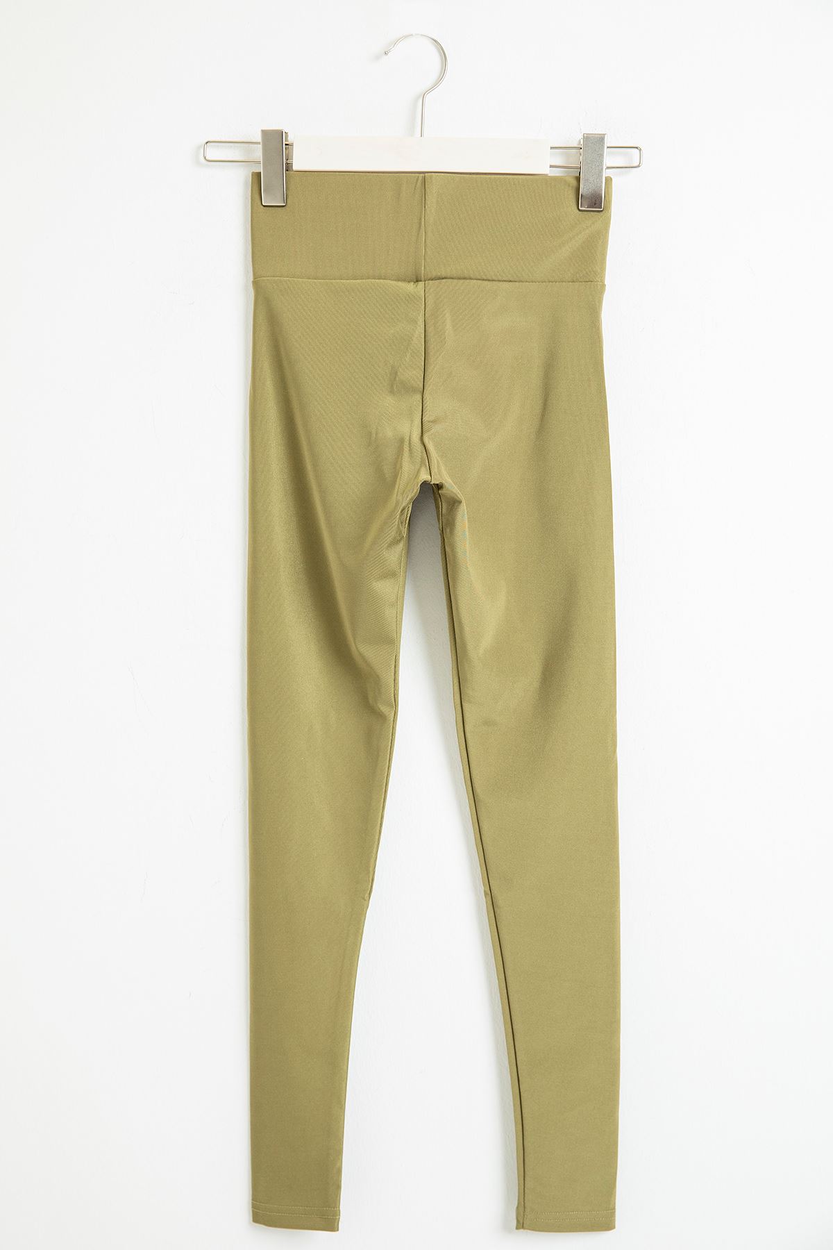 Geniş Kemerli Parlak Tayt-Yeşil