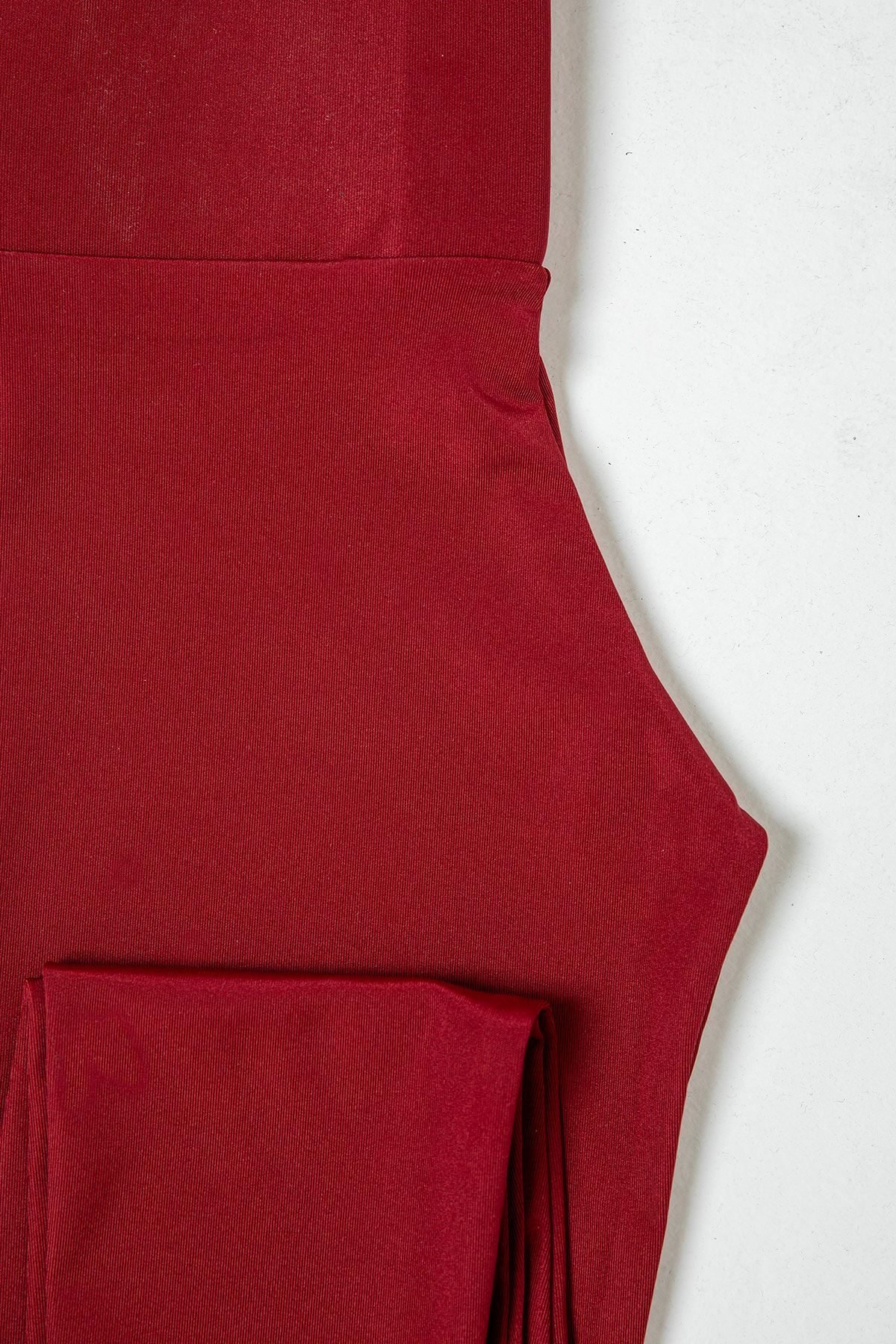 Geniş Kemerli Parlak Tayt-Bordo