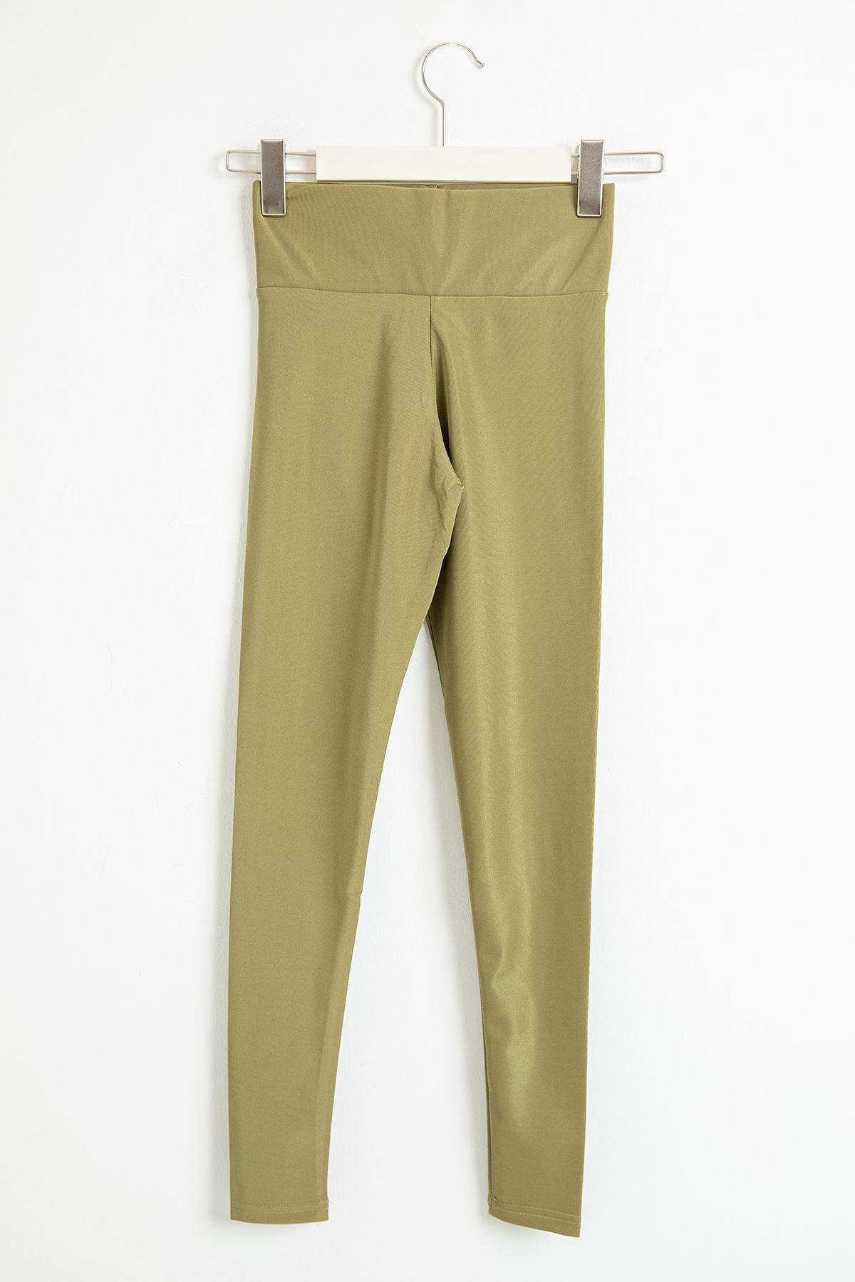 Geniş Kemerli Parlak Tayt-Yeşil