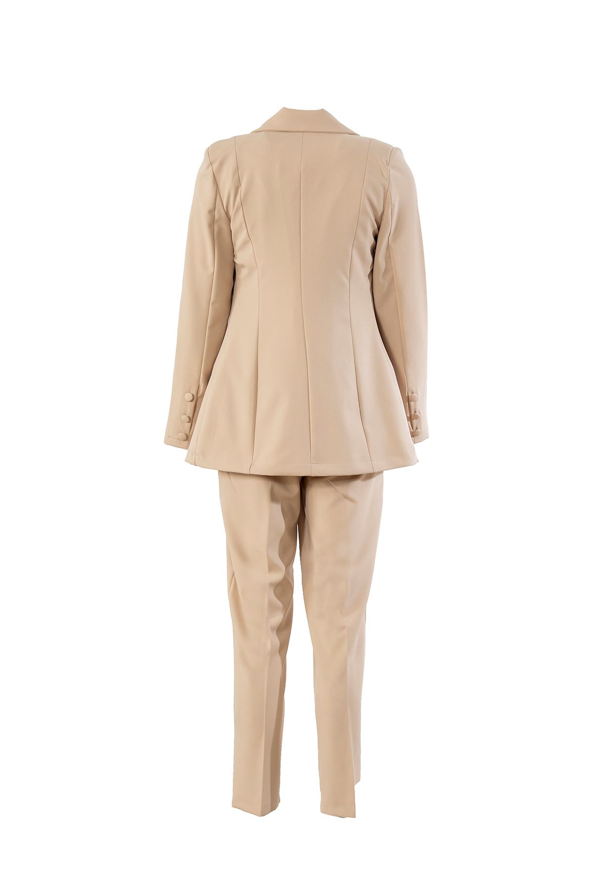 Yelekli Ceket Takım-Bej