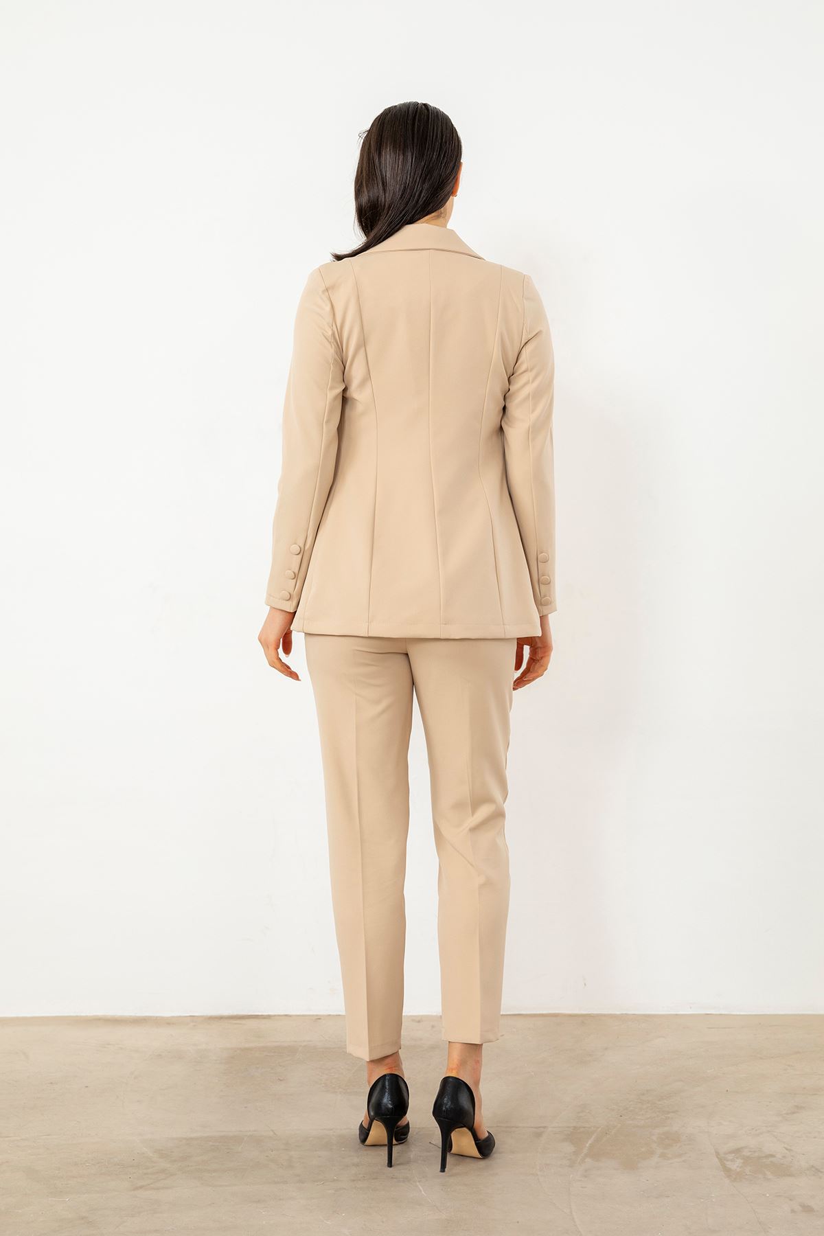 Yelekli Ceket Takım-Bej