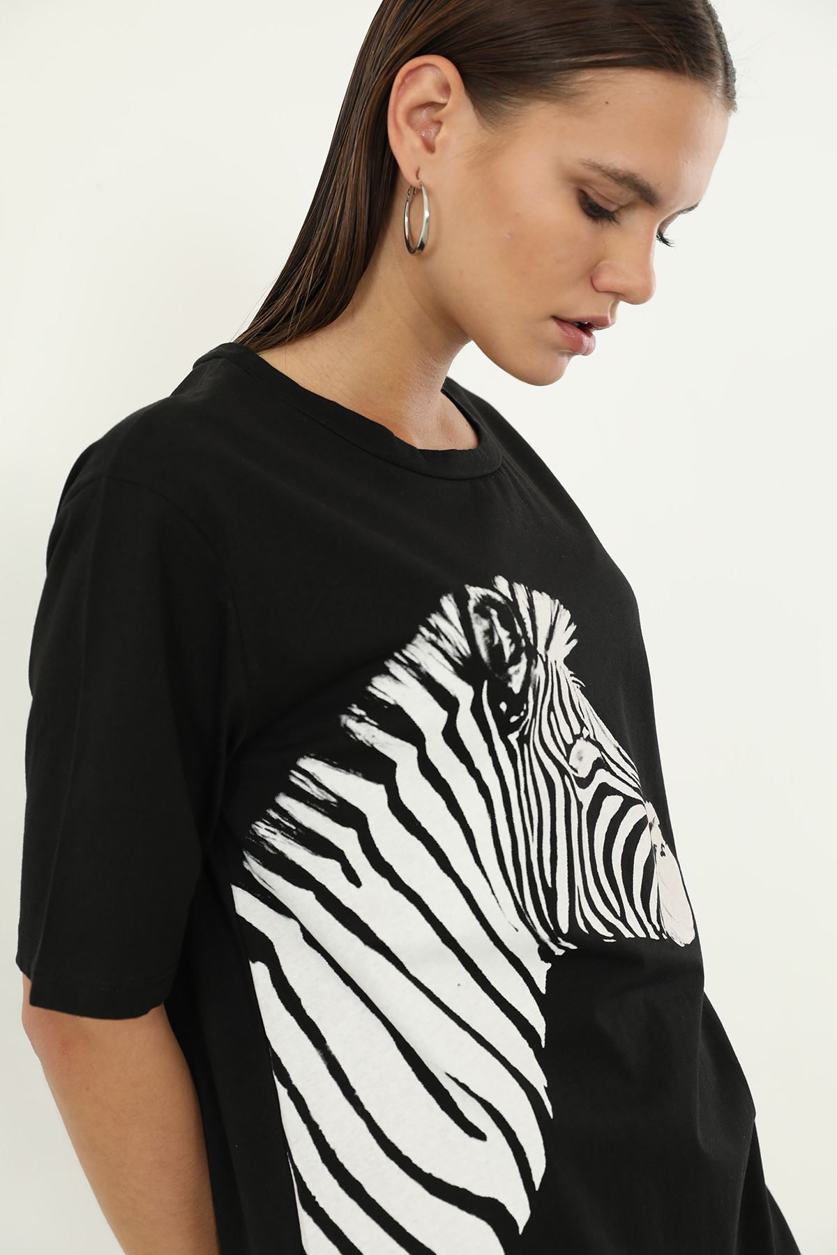 Zebra Desen T-shirt-Siyah