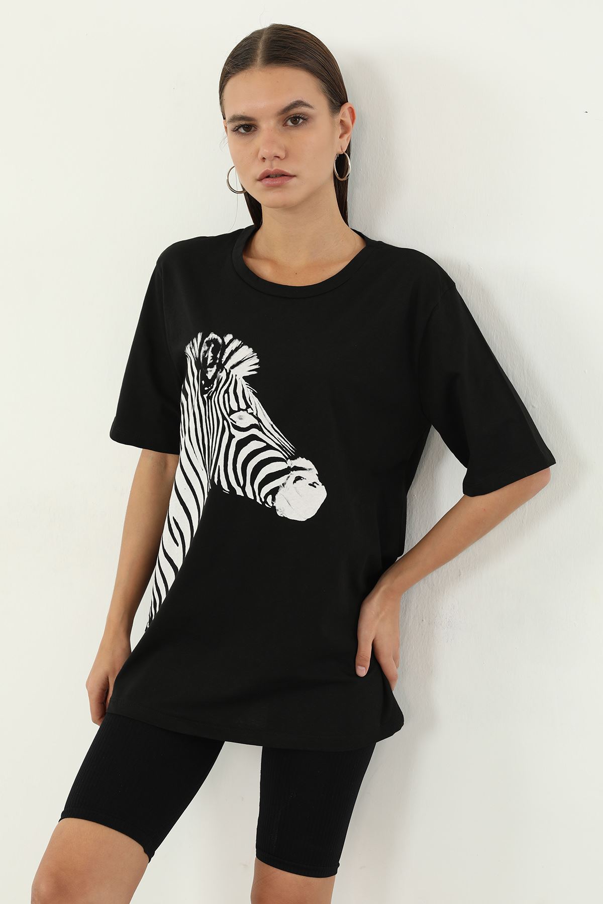 Zebra Desen T-shirt-Siyah