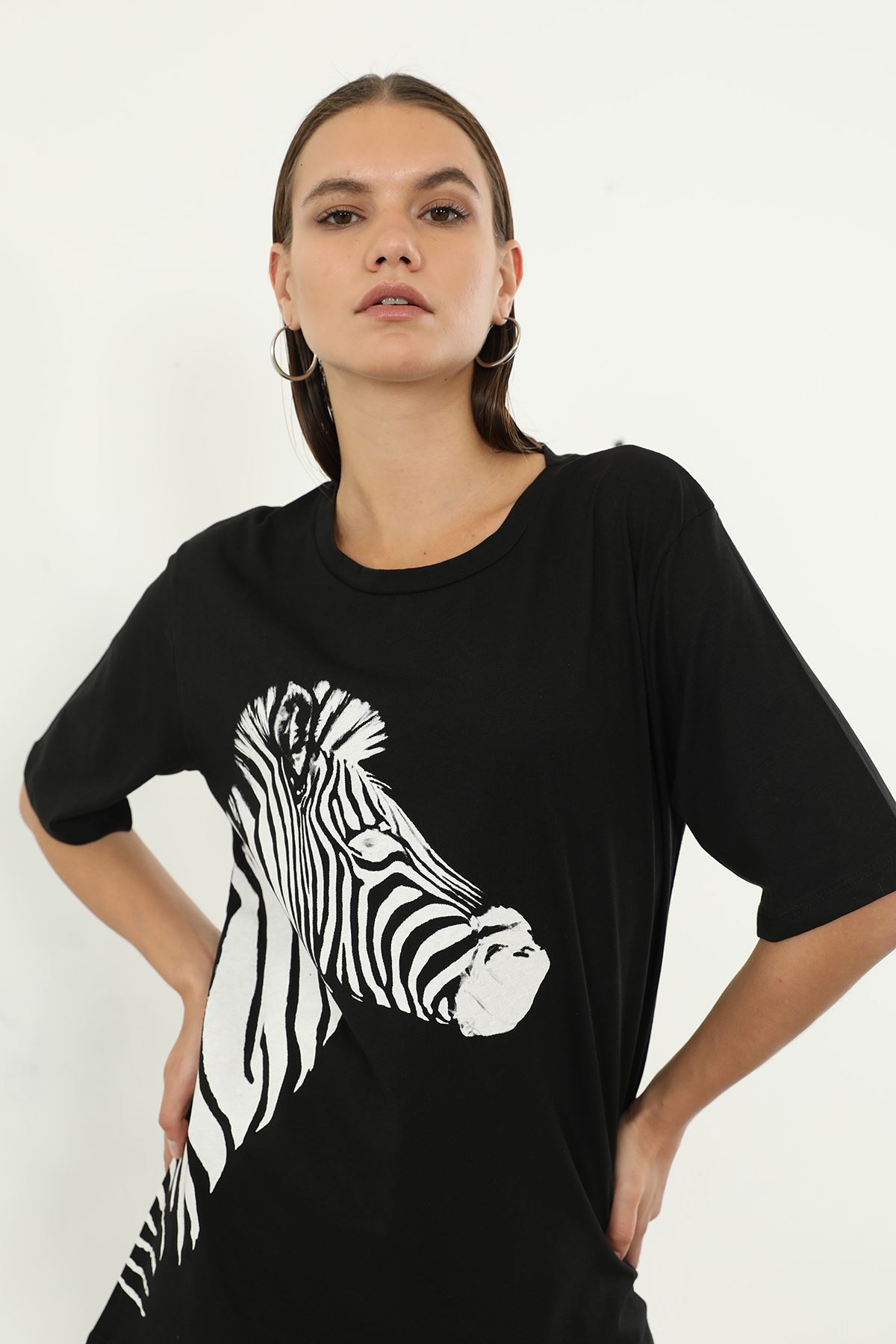 Zebra Desen T-shirt-Siyah