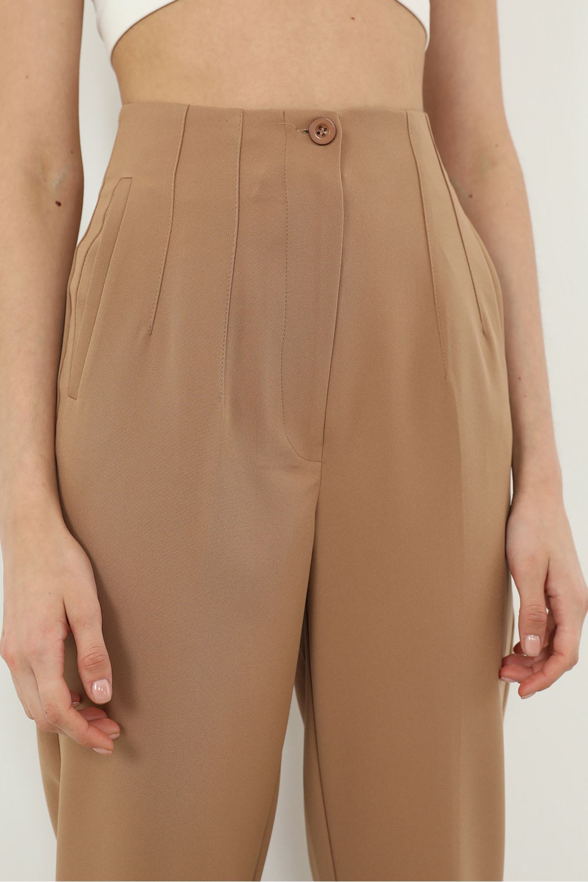 Yüksek Bel Kumaş Pantolon-Camel