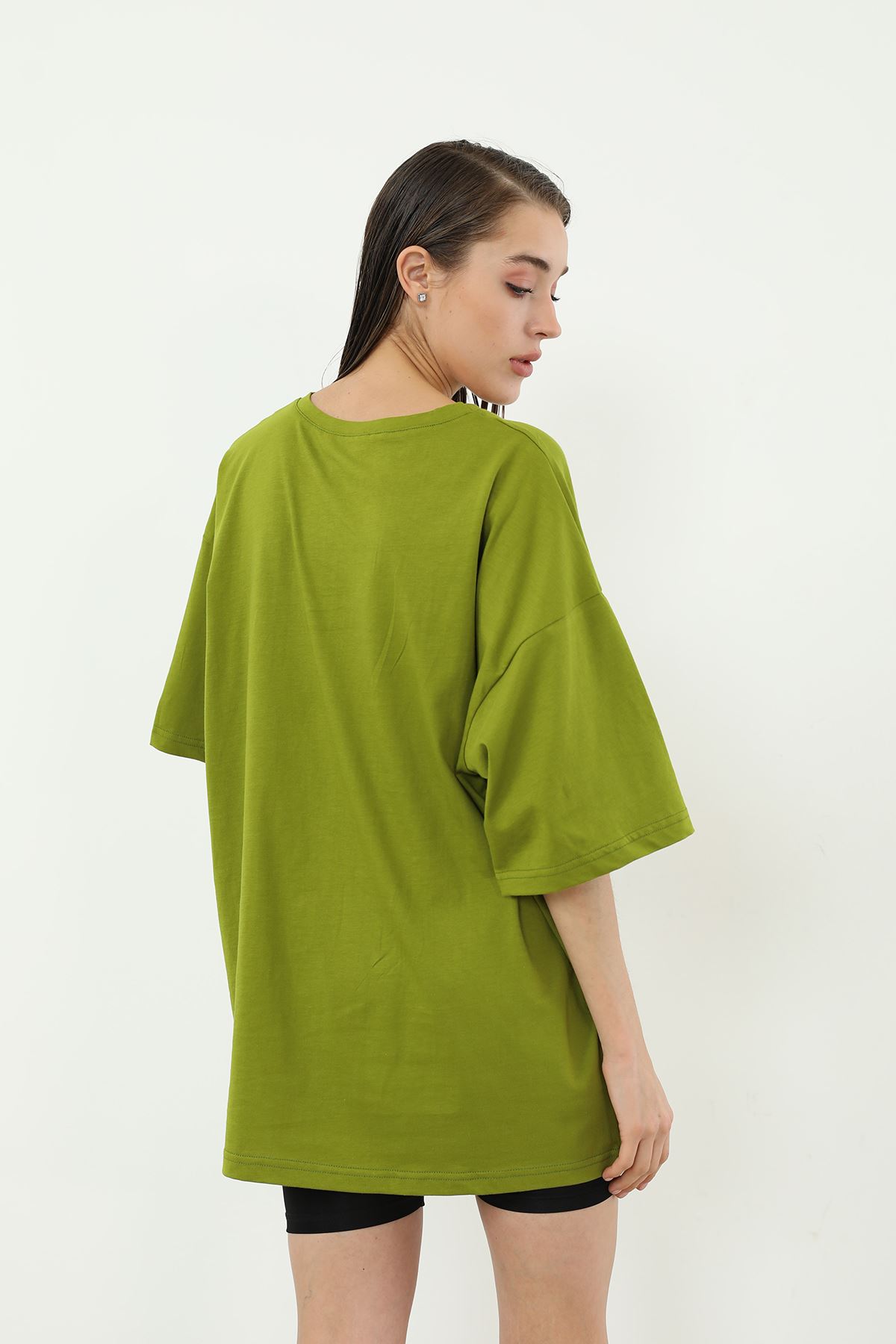 Yarım Kol Oversize T-shirt-YAĞ YEŞİLİ