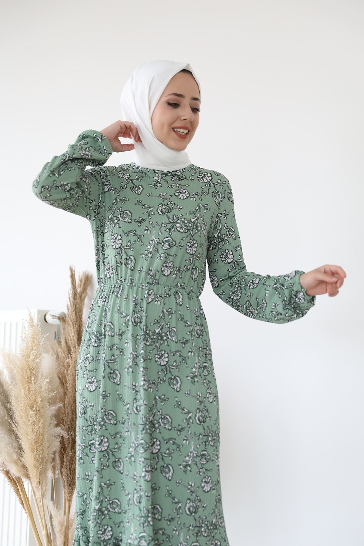 Eteği Fırfırlı Elbise-Mint