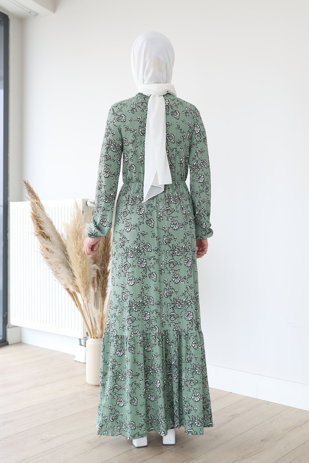 Eteği Fırfırlı Elbise-Mint