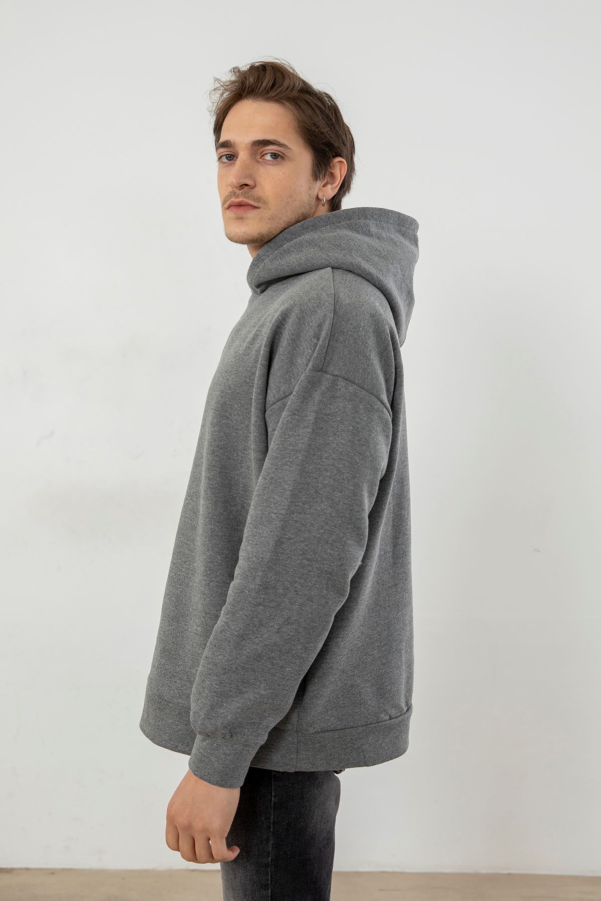 Kapşonlu Sweatshirt-Koyu Gri