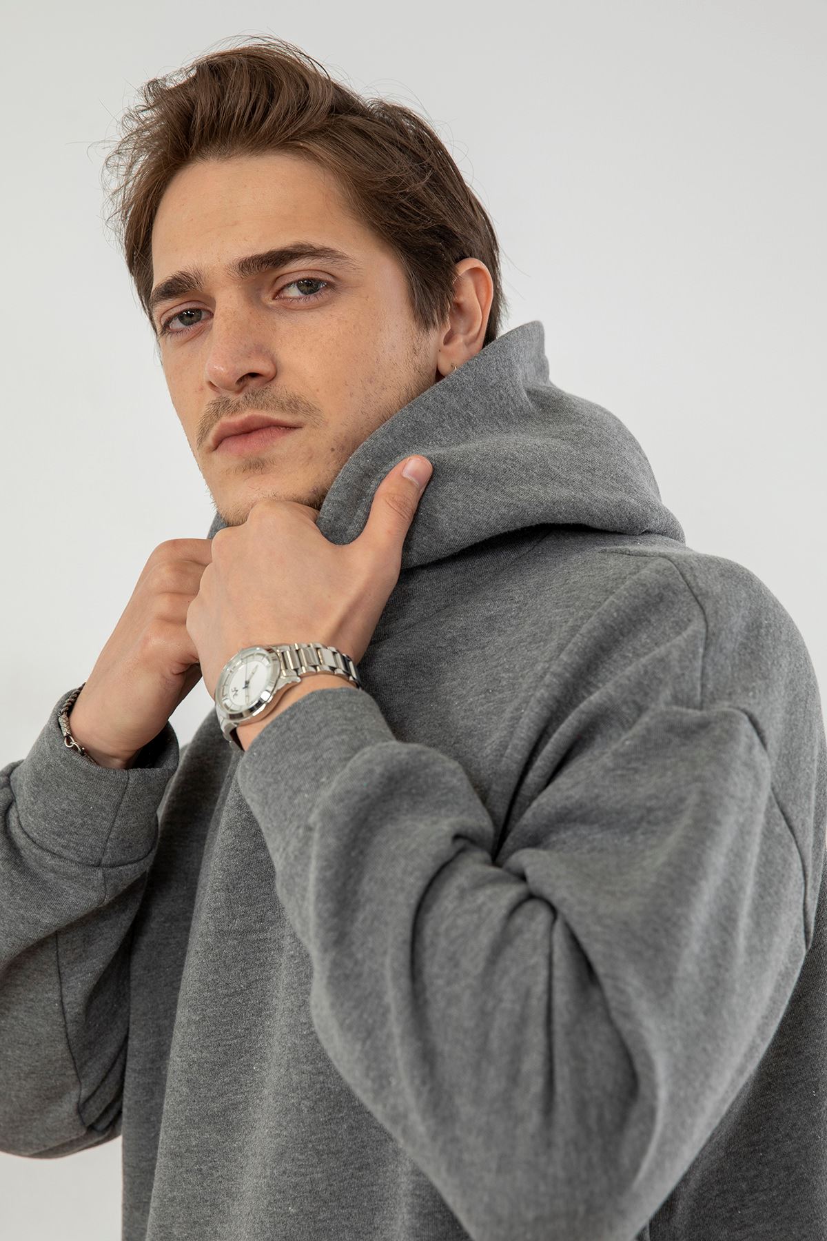 Kapşonlu Sweatshirt-Koyu Gri