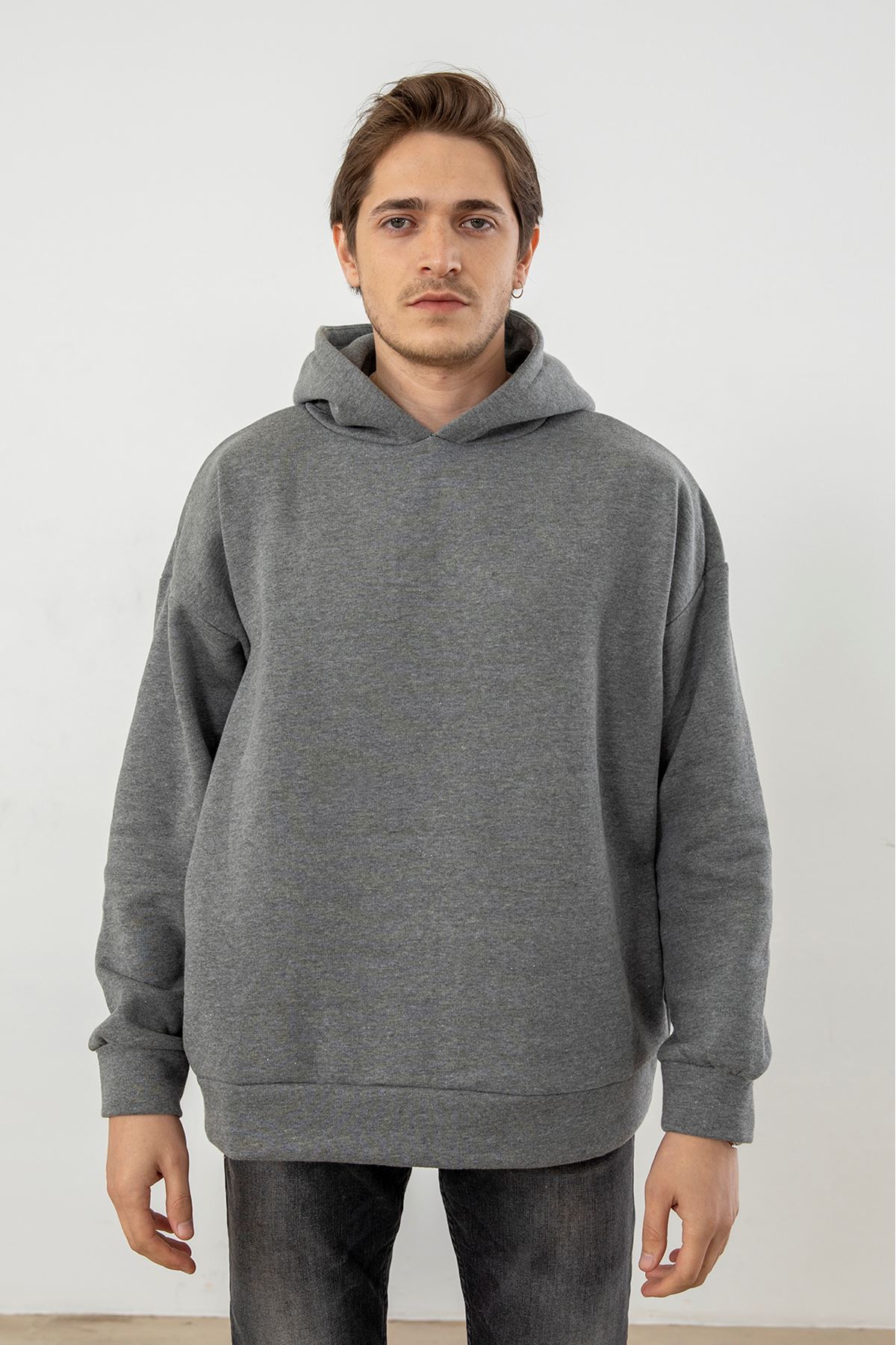 Kapşonlu Sweatshirt-Koyu Gri