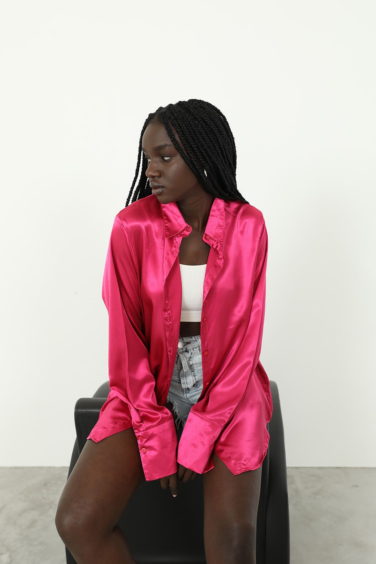 Saten Gömlek-Fuşya