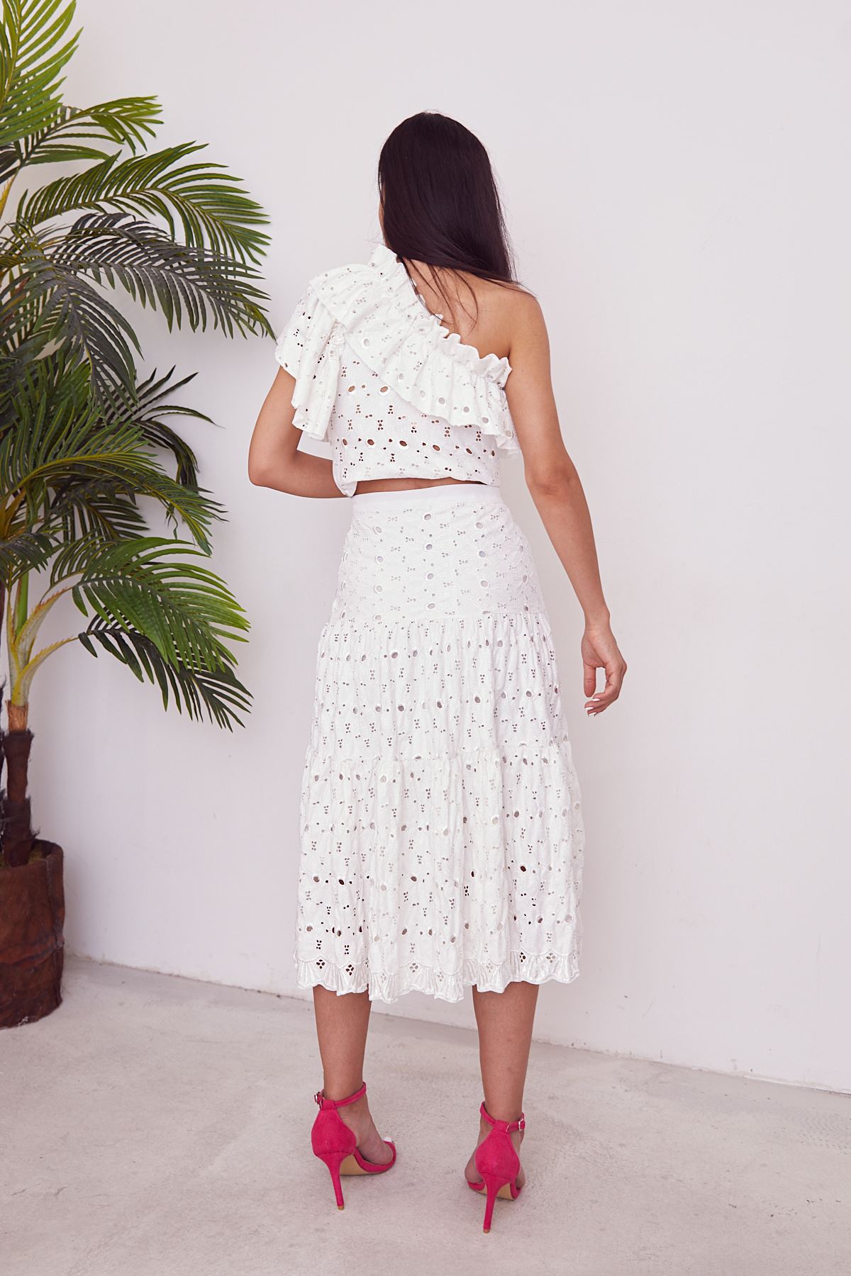 Fisto İşlemeli Etek Takım-Ekru