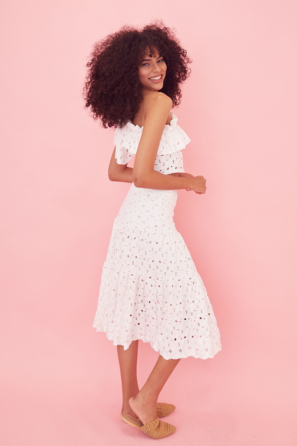 Fisto İşlemeli Etek Takım-Ekru