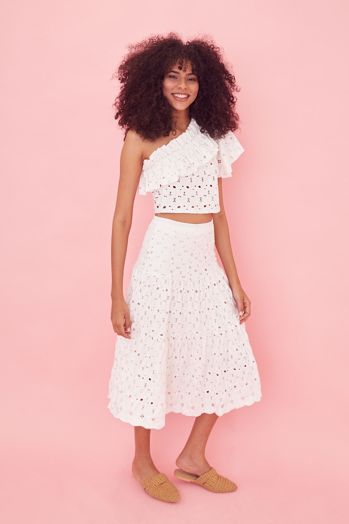 Fisto İşlemeli Etek Takım-Ekru