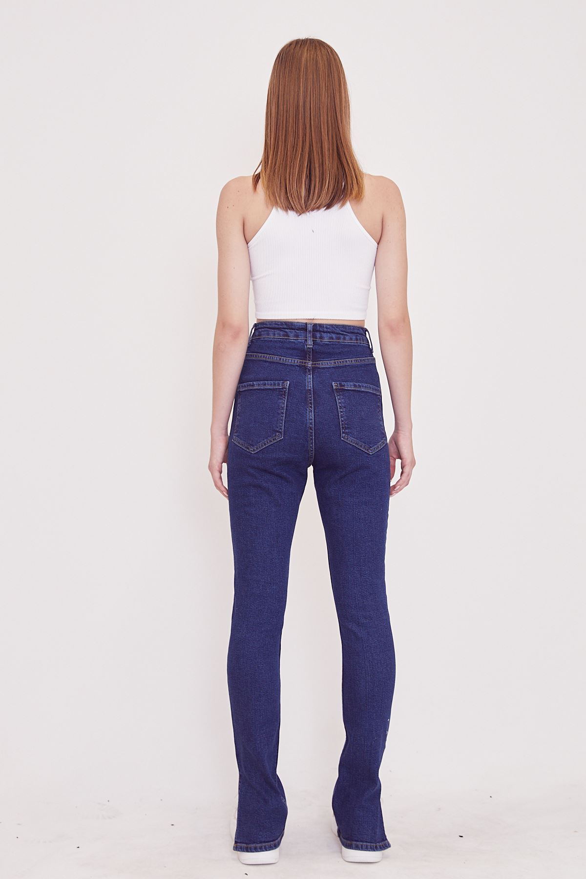 Fermuarlı Jean Pantolon-Mavi