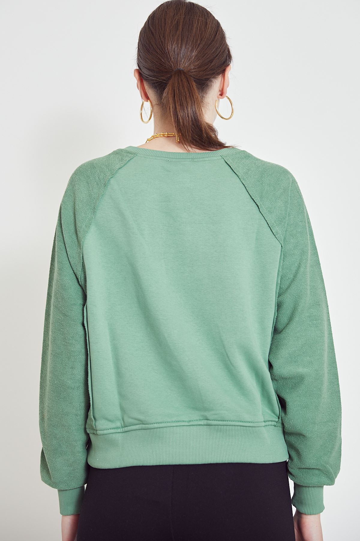Nakışlı Sweatshirt-Yeşil