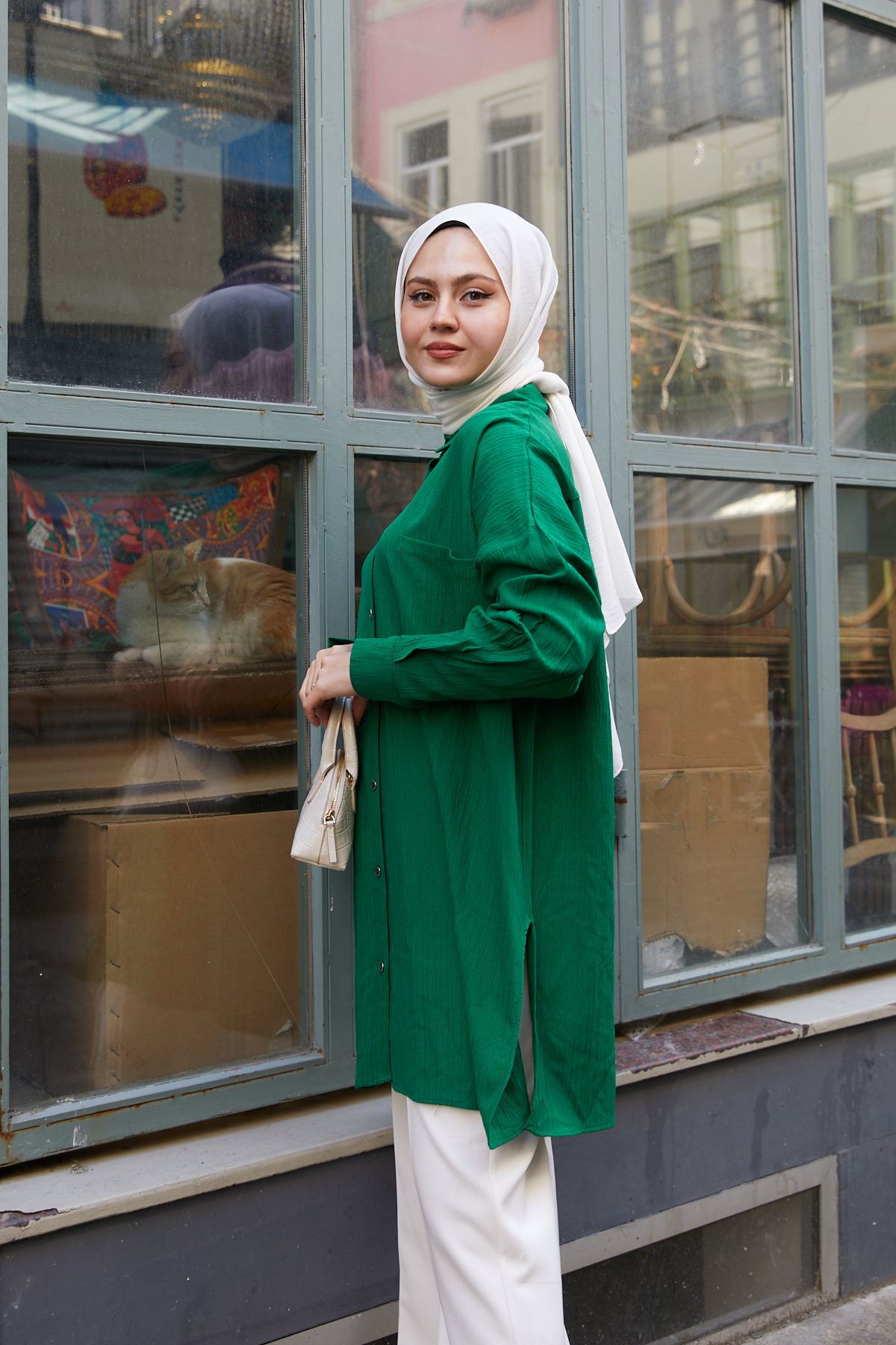 Yırtmaç Detay Tunik-Zümrüt Yeşili