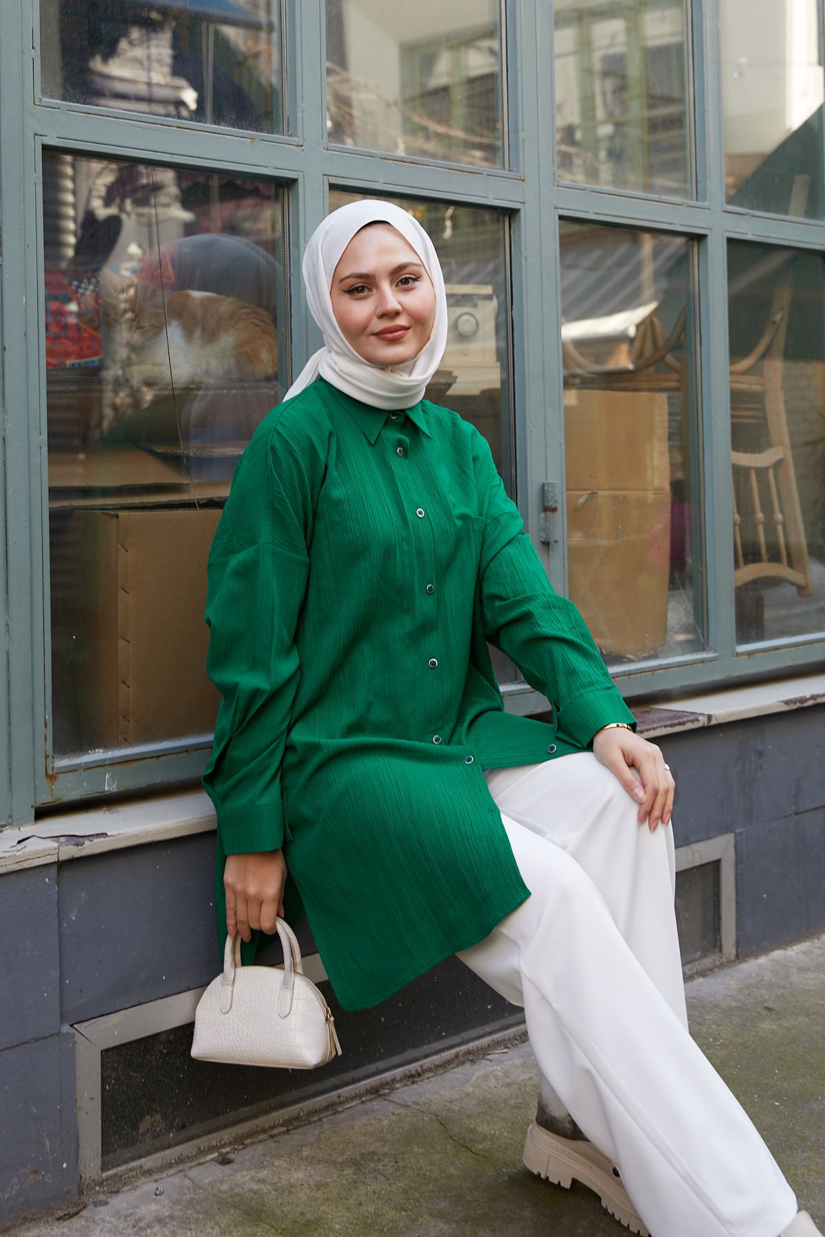 Yırtmaç Detay Tunik-Zümrüt Yeşili