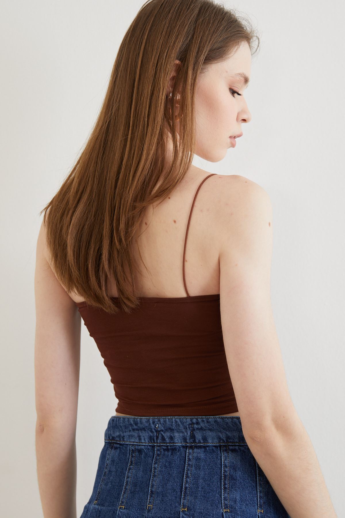 İp Askılı Body Bluz-Kahve