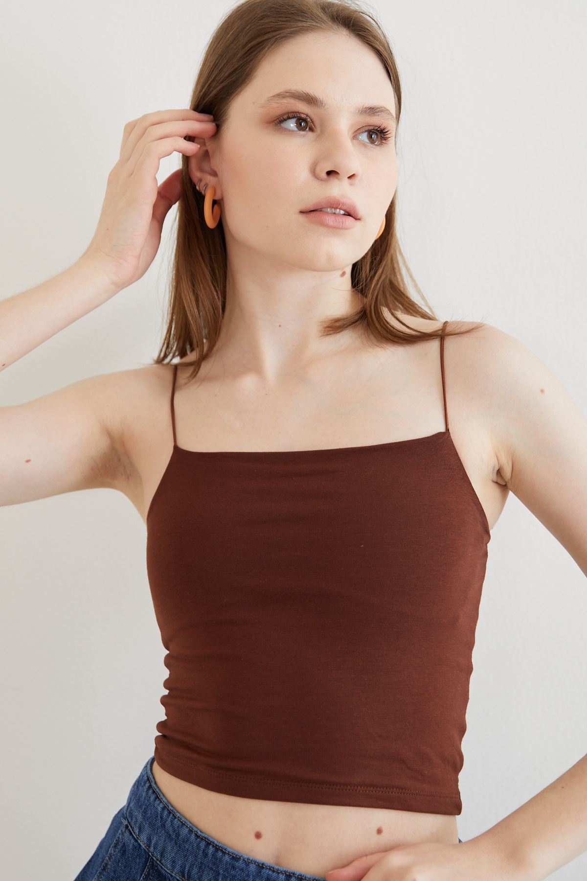 İp Askılı Body Bluz-Kahve